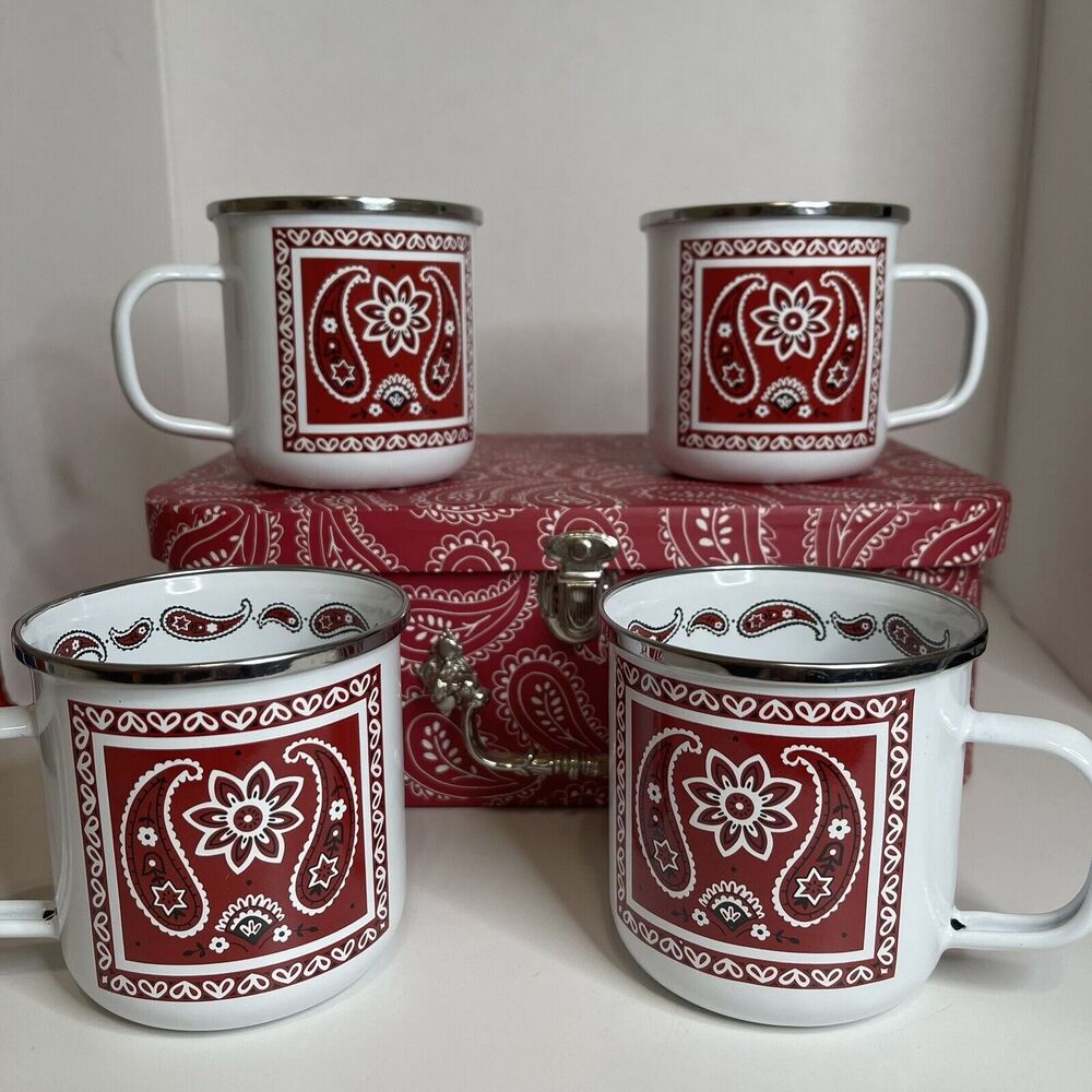 Brother Sister Design Studio 2007 Enamel Mugs (4) With Carrier New
